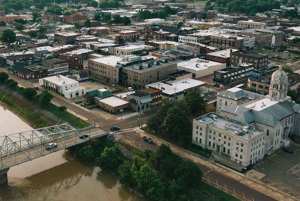 aerial view of downtown greenwood